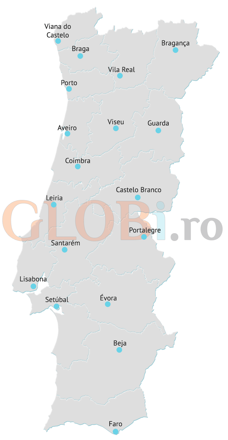 Harta online a principalelor orașe din Portugalia