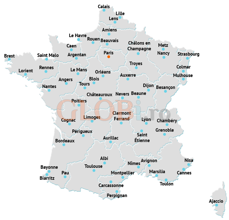 Obisnuiestete materne apel  Harta orașelor Franței - Globi