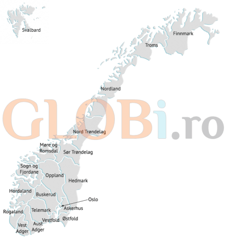 Harta online a regiunilor Norvegiei